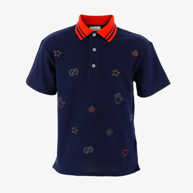 Polo Shirt Gucci bambini ricamata maniche corte - Navy