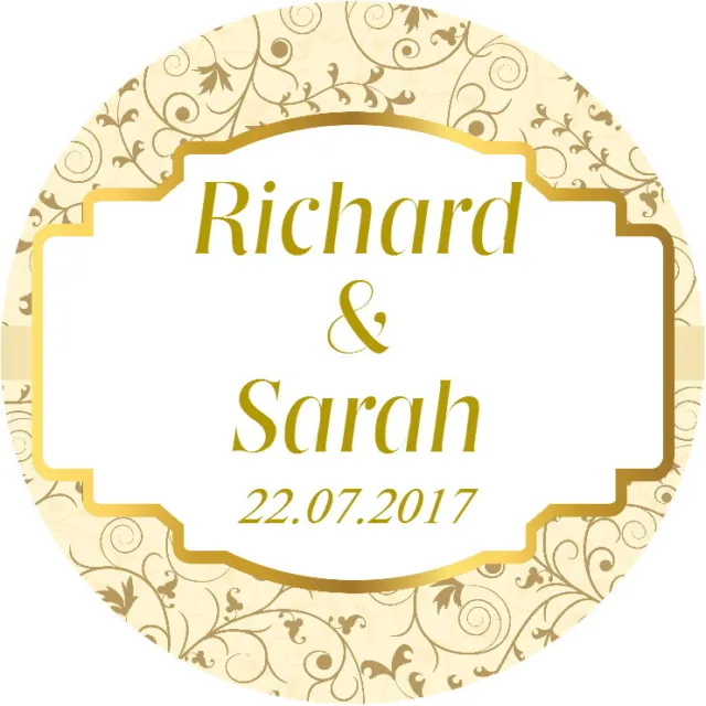 Personalised Gloss Quality Wedding Favour Labels,Thank You Stickers Cream & Gold