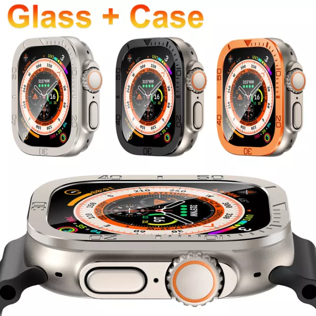 For Apple Watch Ultra 49mm Screen Protector Case Metal Bumper+Tempered Glass