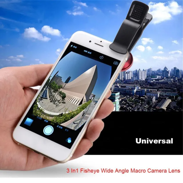 Lens 3 in 1 Clip On Macro Fish Eye Camera Lens Kit Wide Angle For Smart Phone