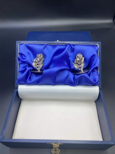 Pair Of Sterling Silver Menu Holders Modelled As Roses