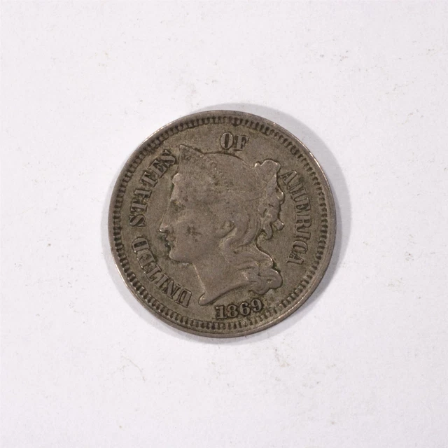 1869 3CN Three Cent Nickel VF Obsolete US Coin 3CN 1869 3CN Three Cent Nickel VF Obsolete US Coin 3CN