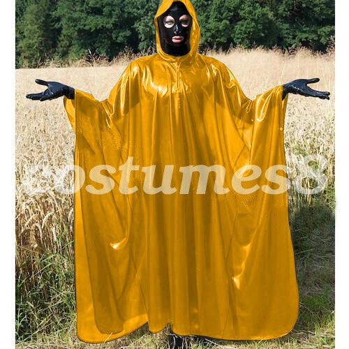 100% Latex Rubber Full-Body Long Coat Hooded Rain Catsuit Fashion Size S-XXL