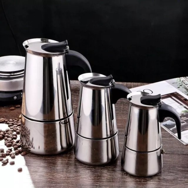 Stainless Steel Espresso Maker 2 & 12 Cup Stove Top Coffee Percolator Moka Pot