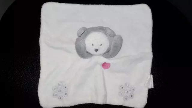 doudou plat panda ours blanc gris brodé coeur rose OBABI