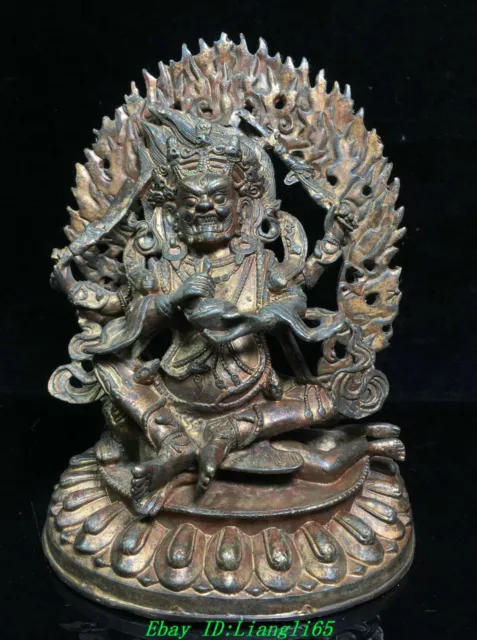12" Tibet Buddhismus Bronze 4 Arme Mahakala Wrathful Deity Buddha Statue