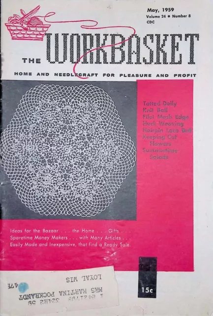 Workbasket Magazine May 1959 Hairpin Lace, Huck Weaving, Crochet, Knit, Tat