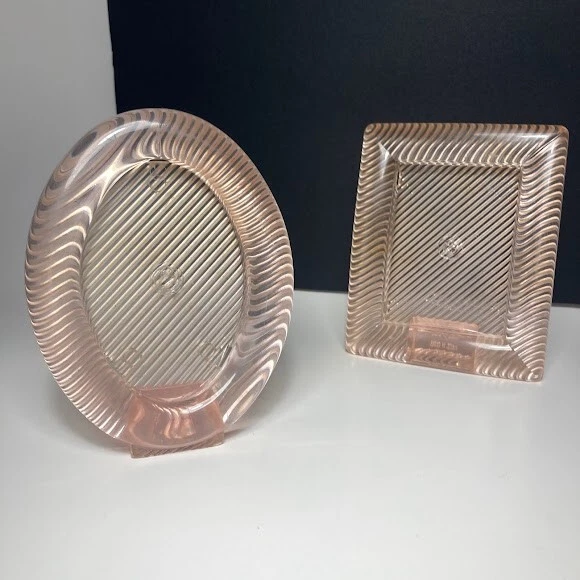 Pink Picture Frame 2 Oval & Rectangle Ribbed Acrylic 2.5 x 3.5 Photo Barbiecore