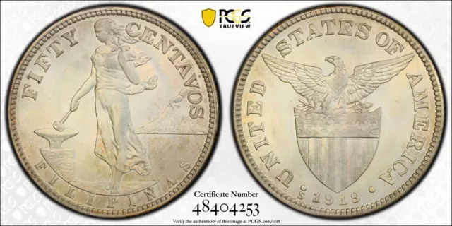1919-S 50C US Philippines PCGS MS64 Silver 50 Centavos 404253 2