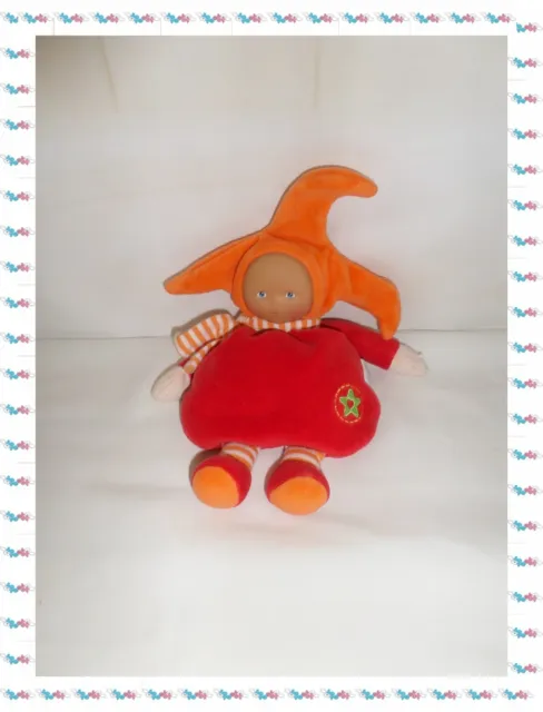 ♣ - Doudou Poupée Lutin Grenadine Rouge Orange Chapeau Etoile Grelot  Corolle