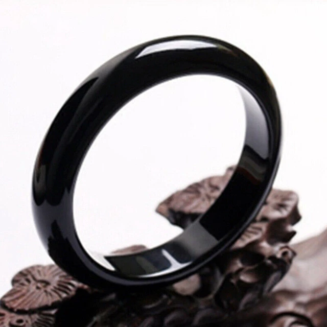 Natural Black Agate Onyx Nephrite Jade Gemstone Bangle Bracelet 56-62mm Jewelry