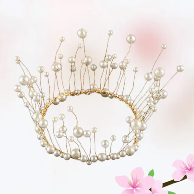 Accesorios para decoración de pasteles boda novia corona toppers perla redonda completa
