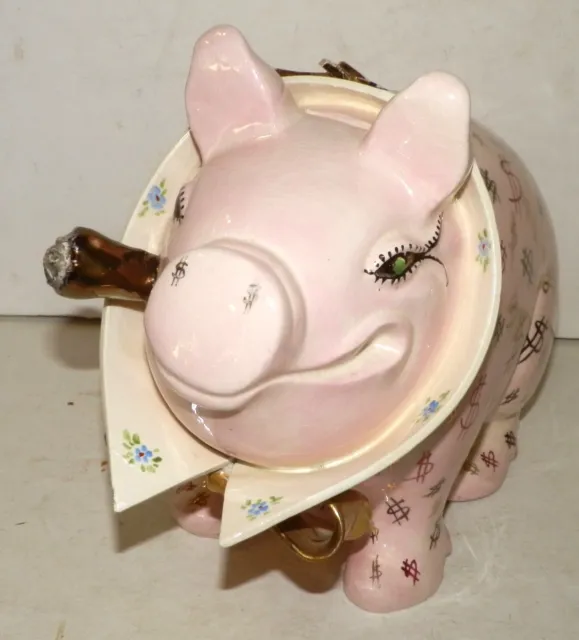 Piggy Bank with Cigar Covered with Dollar Signs 1940's by Sasha No Cork Vintage