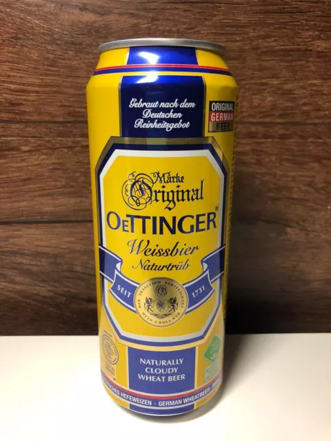 OeTTINGER Weissbier Beer Empty Can 0.5L from Ukraine Bottom opened!