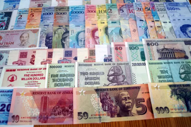 200 different WORLD BANKNOTES ALL UNCIRCULATED COLLECTION WITH ZIMBABWE TRILLION 3