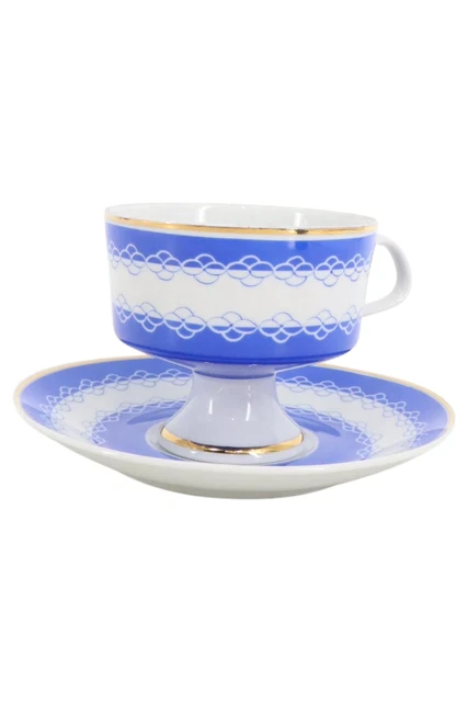 LUZ FINA CHINA Taza Plato Subterráneo Azul Porcelana Decoración Dorada
