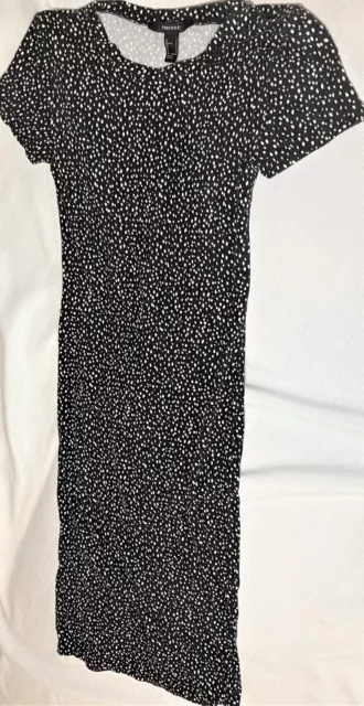 Forever 21 Black White Polka Dot Short Sleeve Maxi Dress size Small