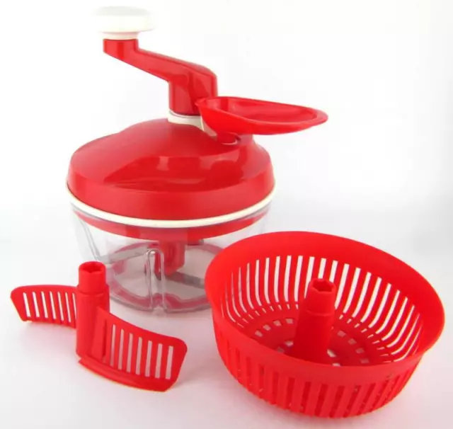 Tupperware Smooth Chopper Pull-Cord Top with Whisk & Blade Quick Chef Red  NEW