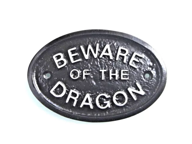 Silver Beware Of The Dragon- House Door Plaque/ Garden Wall Sign- Black - New