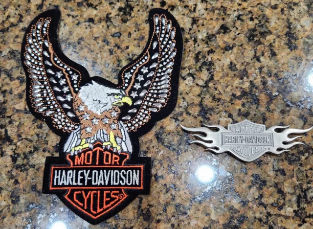 Harley Davidson Eagle Large Motorcycle Jacket Patch 6” Vintage & metal HD pin