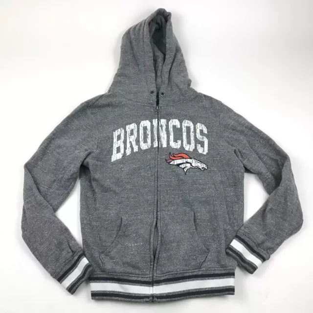 Denver Broncos Sweater Hoodie Womens Size Medium M Gray White Full Zip NFL Adult