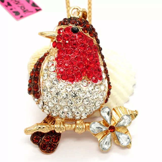 New Red Rhinestone Lovely Twig Spring Bird Pendant Fashion Women Chain Necklace