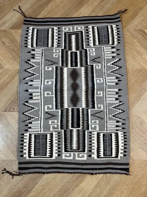 Vintage Navajo Two Grey Hills Rug Native American Indian 26" x 41"