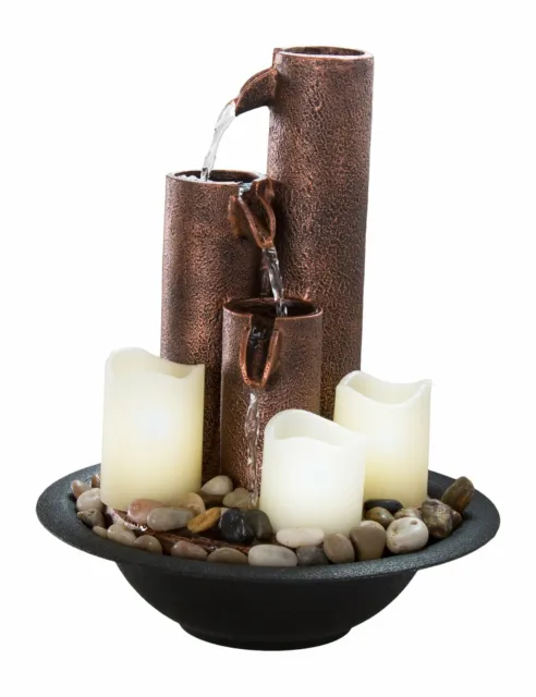 9" LED Lighted Column Tabletop Water Fountain Candles Soothing Office Home Décor