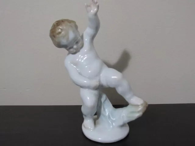 Herend Hungary Porcelain Nude Little Boy Figurine