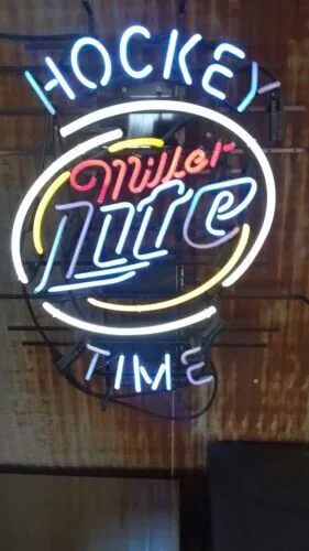 Miller Lite Hockey Time Neon Sign 19x15 Lamp Beer Bar Sport Pub Wall Decor