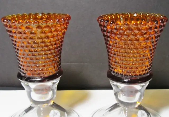 2 Amber Hobnail Glass Peg Votive Cup Candle Holders Homco Home Interior Cadmium