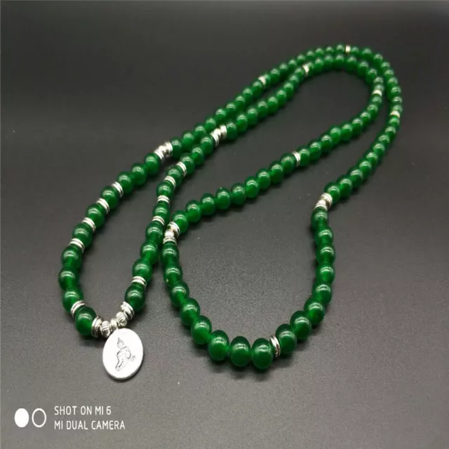 Bracelet Mala 8 mm Jade vert foncé 108 Mala Yoga Lotus Bouddha Pendentif Perle Méditation 2