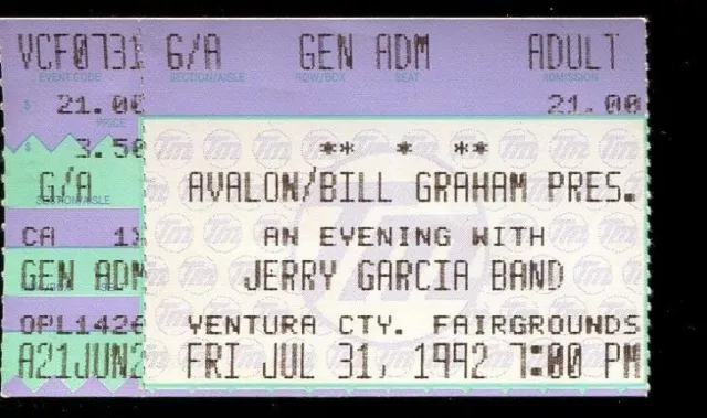 Ticket Concert Grateful Dead Jerry Garcia 1992 7.31 Ventura City