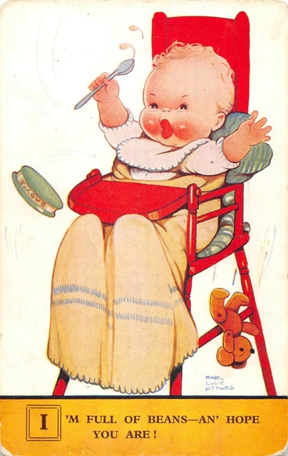 Cpa Illustrateur Signe Mabel Lucie Attwell I'm Full Of Beans
