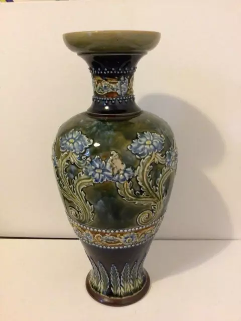 Vintage Royal Doulton Lambeth Large Stoneware Vase 35Cms Tall- Brown Blue Green