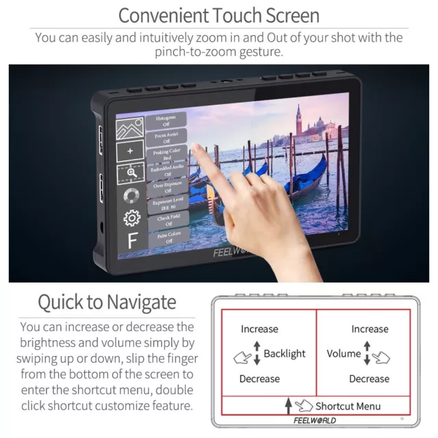 FEELWORLD Touch Screen Camera Monitor Video DSLR 4K HDMI 3D LUT 6 inch Full HD 3