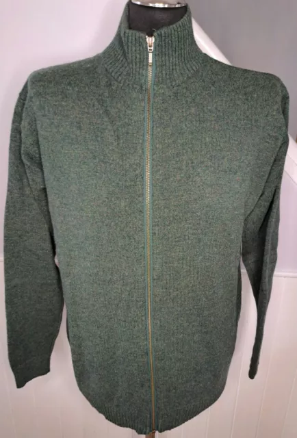 Maglione da uomo Woolovers lana maglia manica lunga verde cerniera completa taglia M