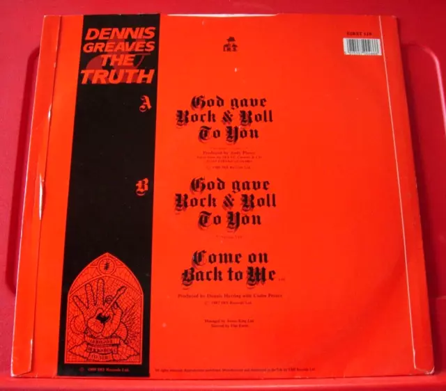 Dennis Greaves And The Truth God Gave Rock & Roll To You(Ext)12"PC RI'89 VINYL 2