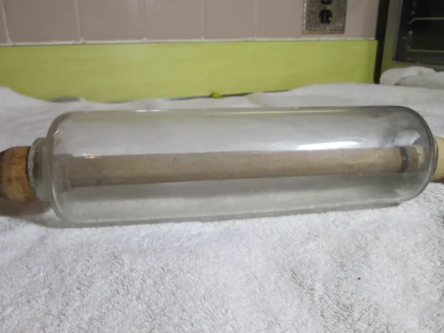 Antique Brooklyn And Silvers Glass Rolling Pin 18" long 3