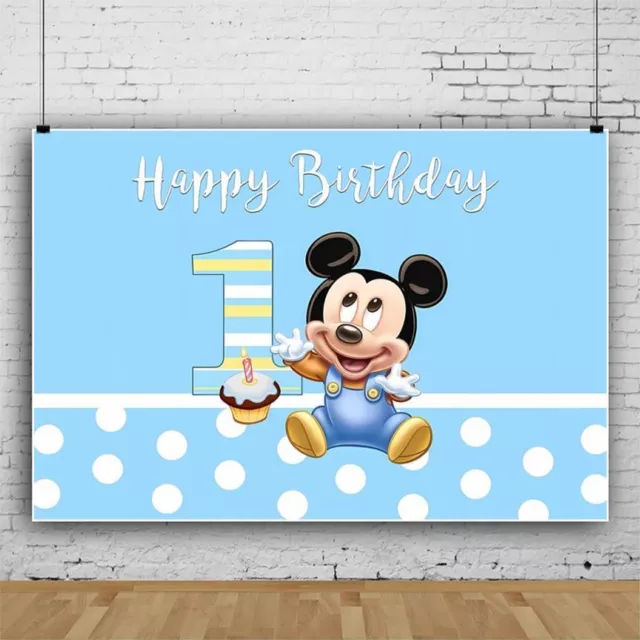 Mickey Mouse One Happy 1st Birthday Backdrop Party Photo Background Supplies