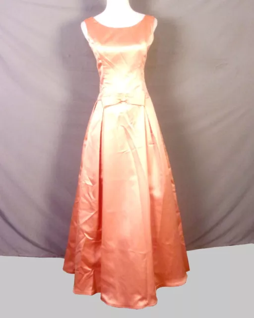 vintage 70s 80s Solid Peach Taffeta Formal Prom Dress Bow Homecoming SZ 6