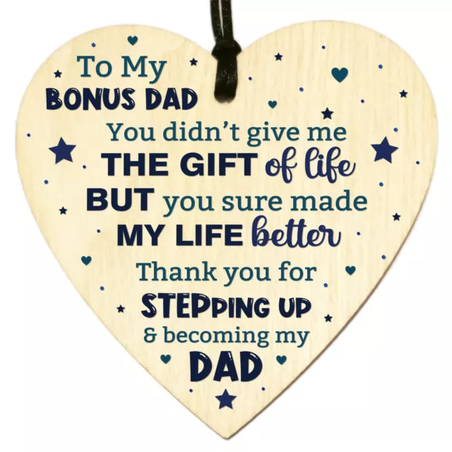 Step Dad Fathers Day Gift Wooden Heart Sign Birthday Card From Step Son Daughter