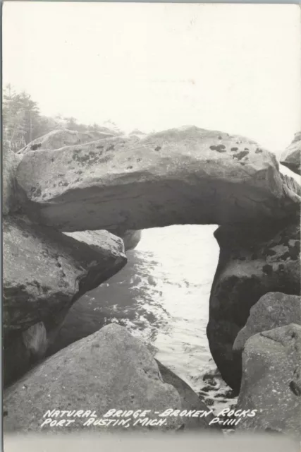1930s-40s Natural Bridge Broken Rocks Port Austin Michigan Vintage RPPC Postcard