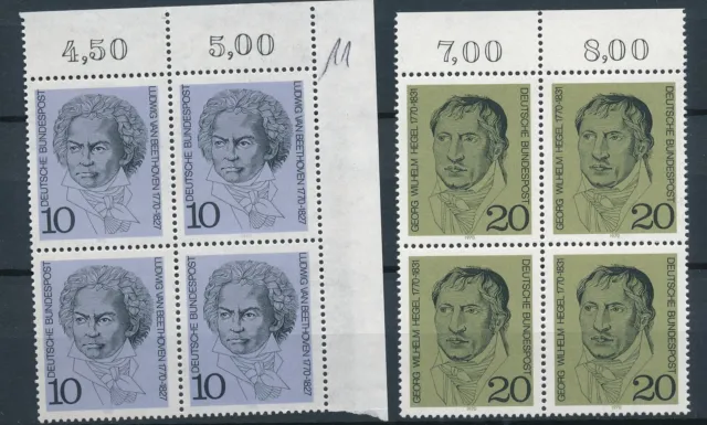 Bund 1970 Mi.Nr. 616 und 617 Beethoven, Hegel je 4er Block postfrisch