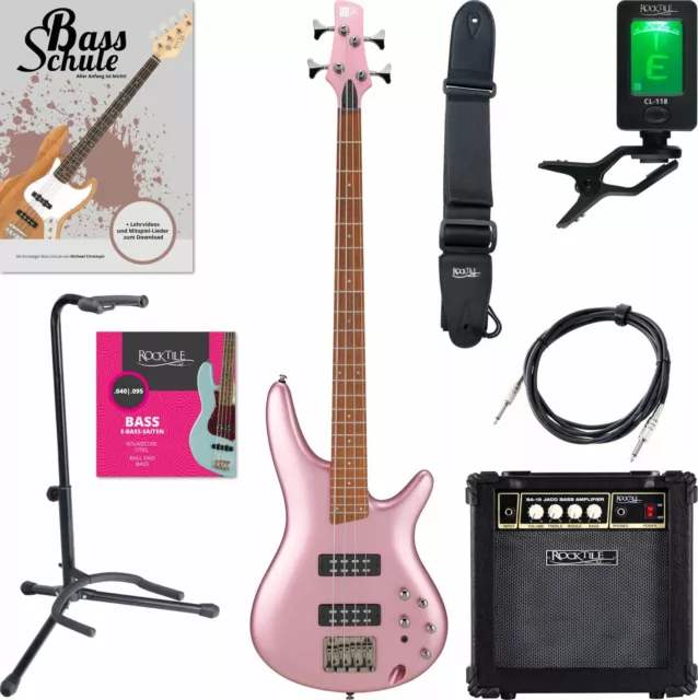 Ibanez SR300E-PGM 4-Saiter Soundgear E-Bass Pink Set Verstärker Schule Gurt Tune