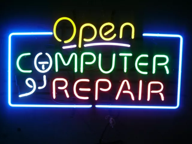 New Computer Repair Open Neon Light Sign 24"x20" Lamp Poster Real Glass