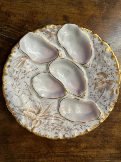 Antique Limoges 5 Wells Oyster Plate  c.1888-1896, Turkey Oyster Plate