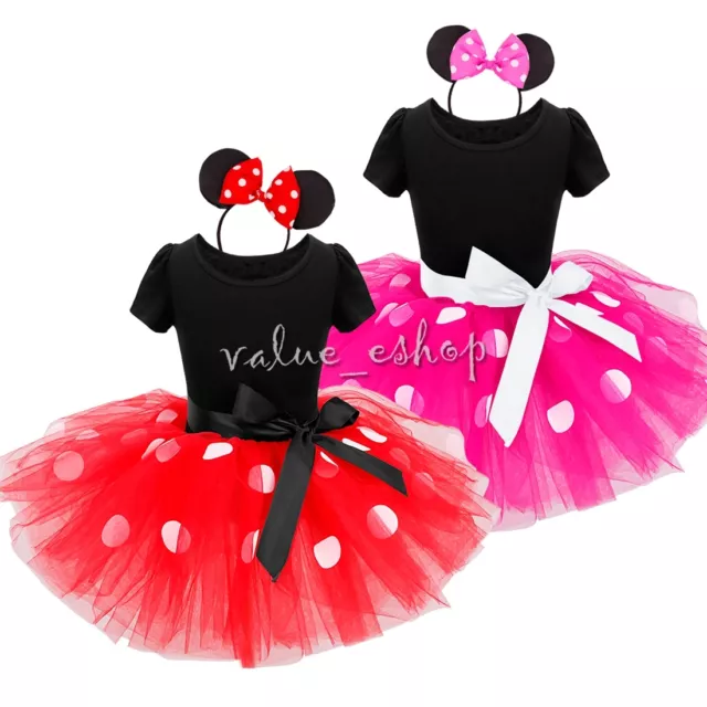 Girls Kid Cartoon Mouse Fancy Dress Baby Polka Dots Costume Party Outfit Clothes