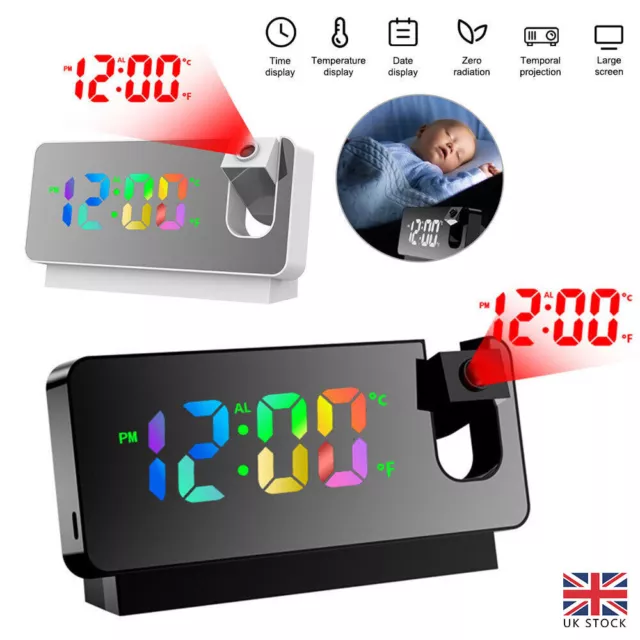 LED Digital Projection Alarm Clock Temperature Date Snooze Ceiling Projector