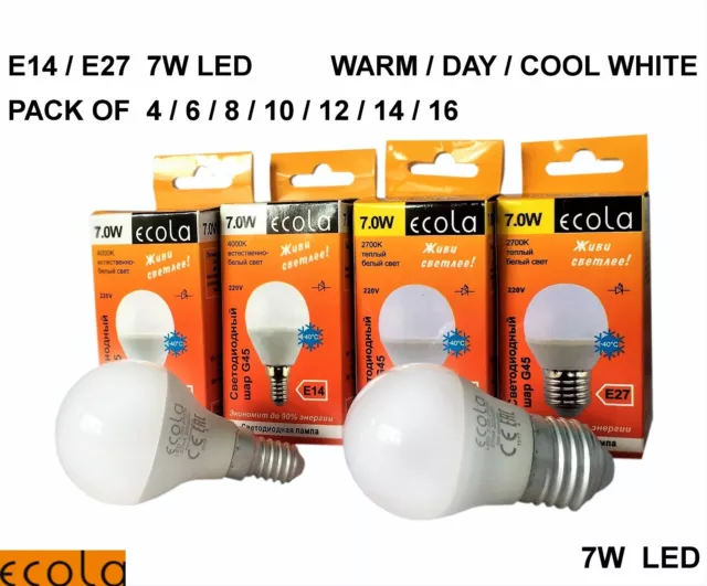 7W LED E27 ES/E14 SES G45 ECOLA GOLF BALL Small Globe Bulb Light WARM/DAY/ COOL